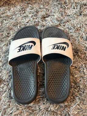 Nike Black & White Slide Sandals with Logo Strap